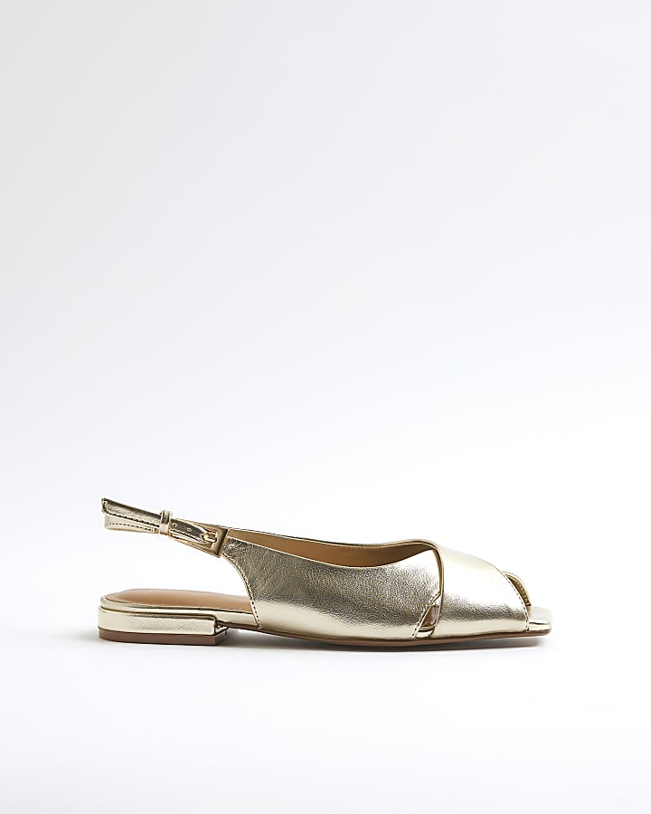 Gold Peep Toe Slingback Shoes