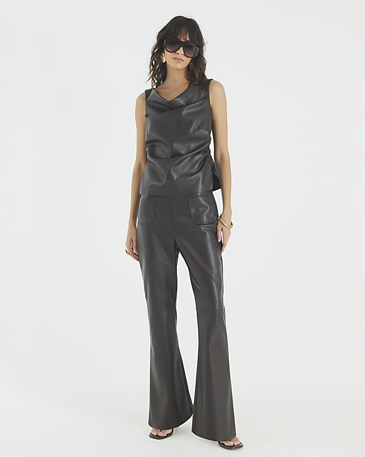 Brown Patch Pocket Fitted Bootcut Trousers