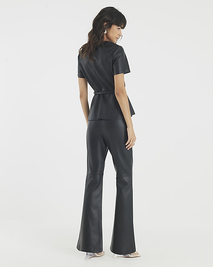 Black Patch Pocket Fitted Flared Trousers