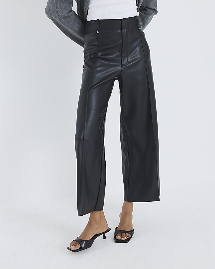 Black Faux Leather Cropped Trousers