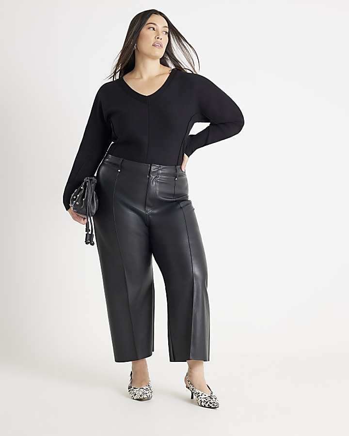 Black Faux Leather Cropped Trousers
