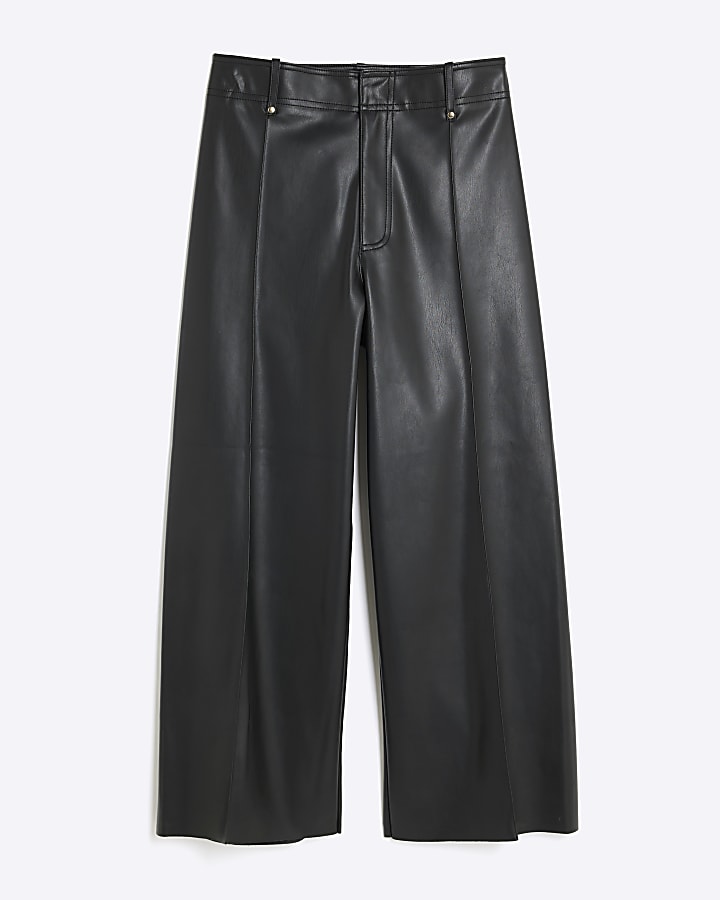 Black Faux Leather Cropped Trousers