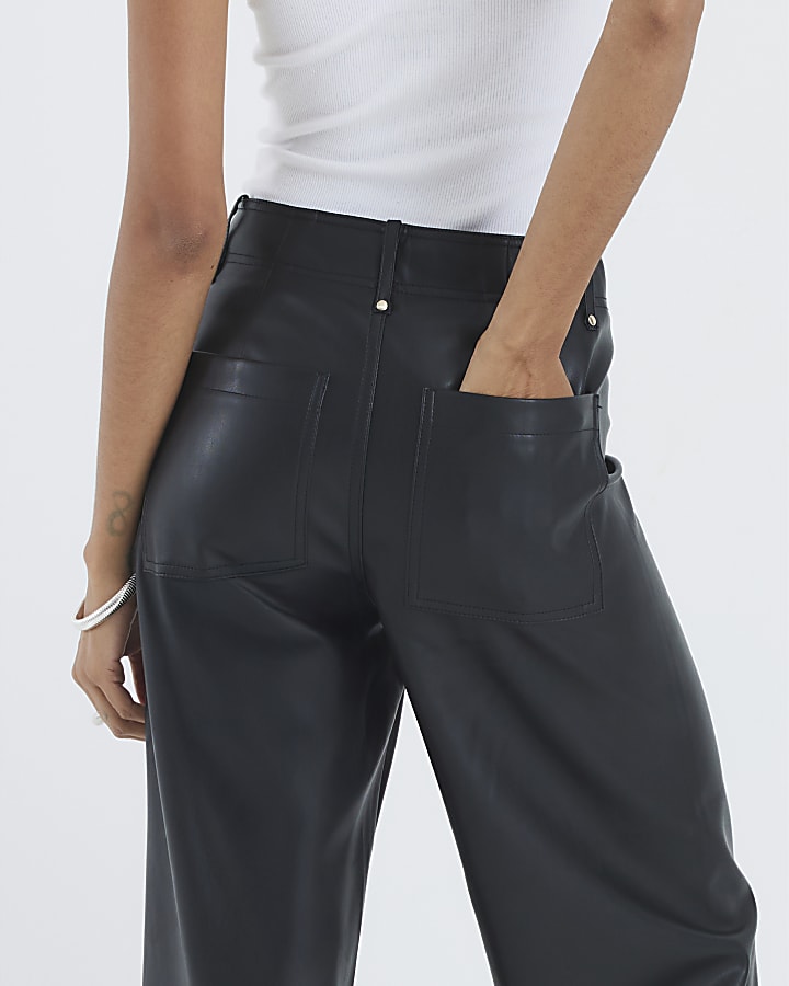 Black Faux Leather Cropped Trousers
