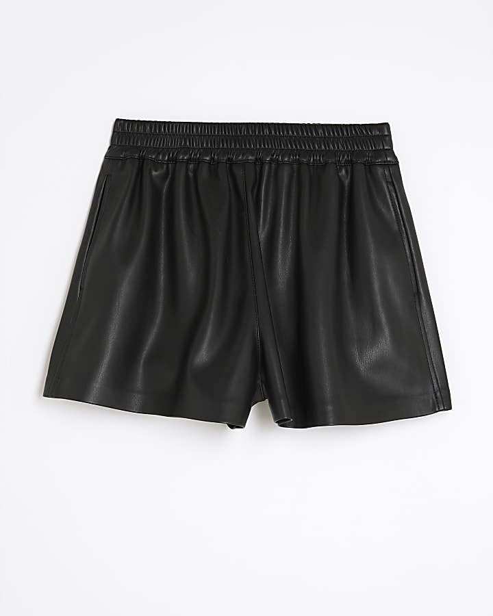 Black Elasticated Faux Leather Shorts