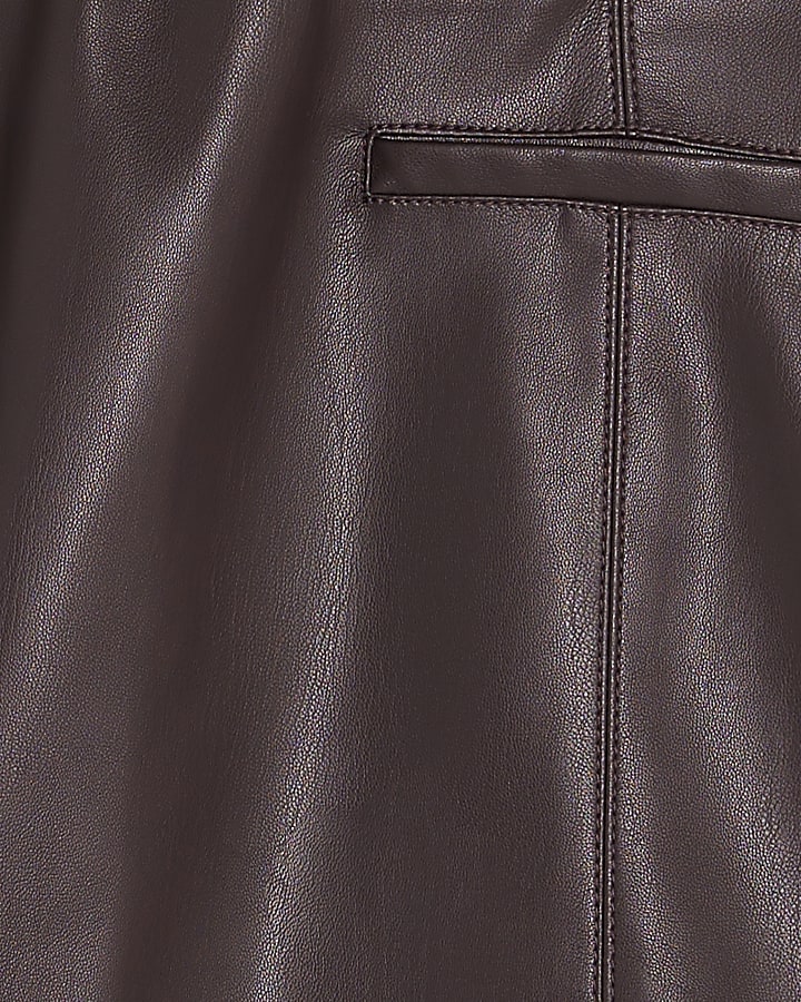 Red Faux Leather Pocket Detail Mini Skirt