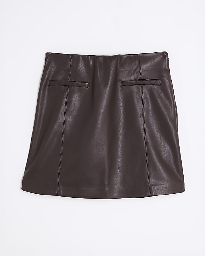 Red Faux Leather Pocket Detail Mini Skirt