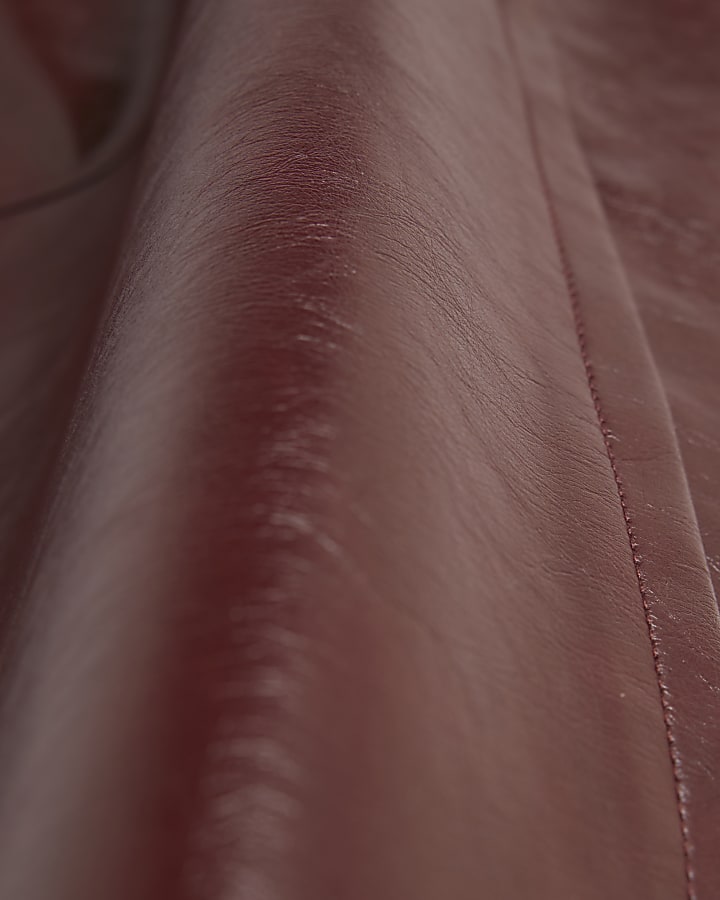Red Faux Leather Belted Wrap Midi Skirt