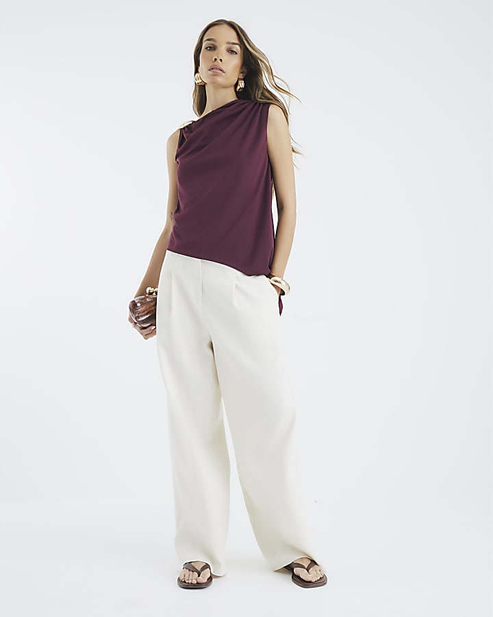 Red Sleeveless Shell Trim Drape Top