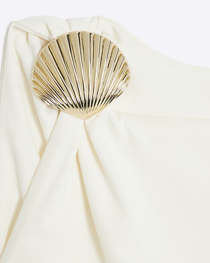 Cream Sleeveless Shell Trim Drape Top