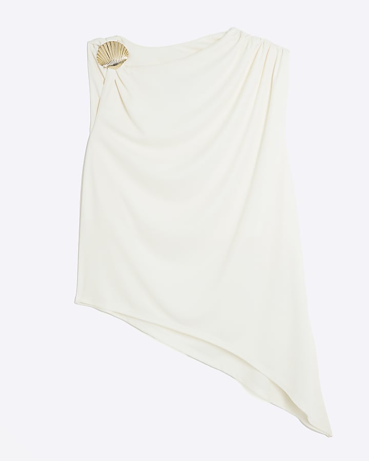 Cream Sleeveless Shell Trim Drape Top