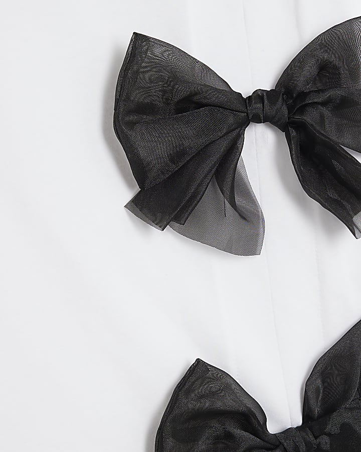 White Short Sleeve Organza Bow T-shirt