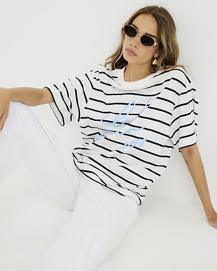 White Cafe Fleur Stripe T-Shirt