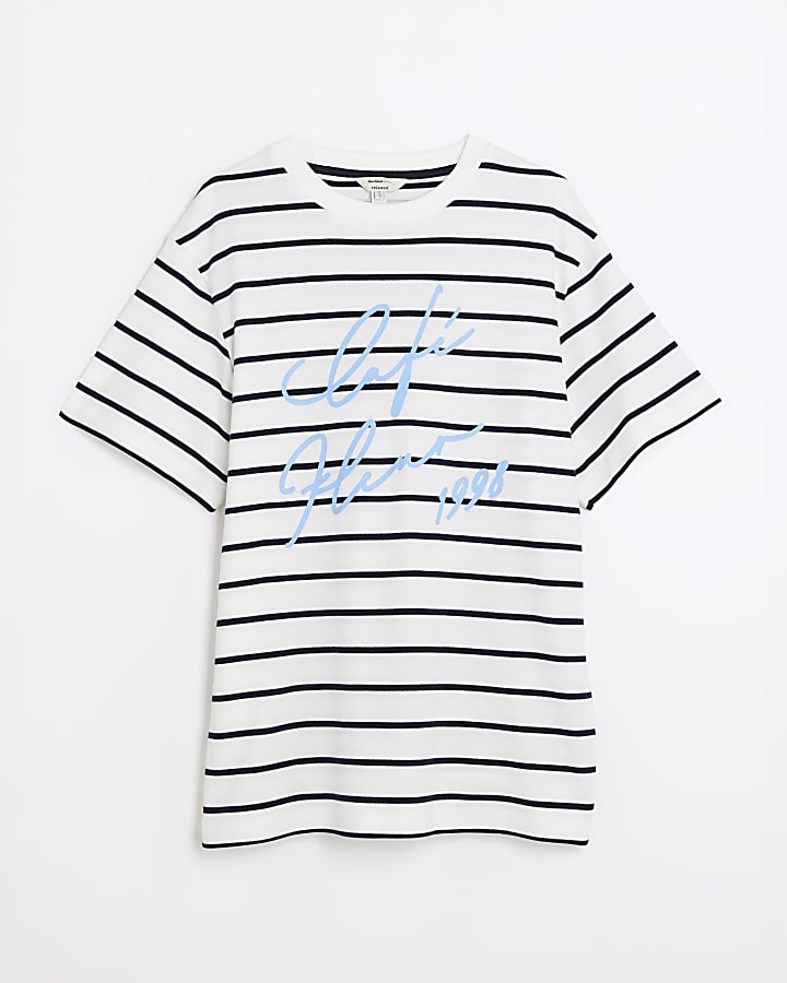 White Cafe Fleur Stripe T-Shirt