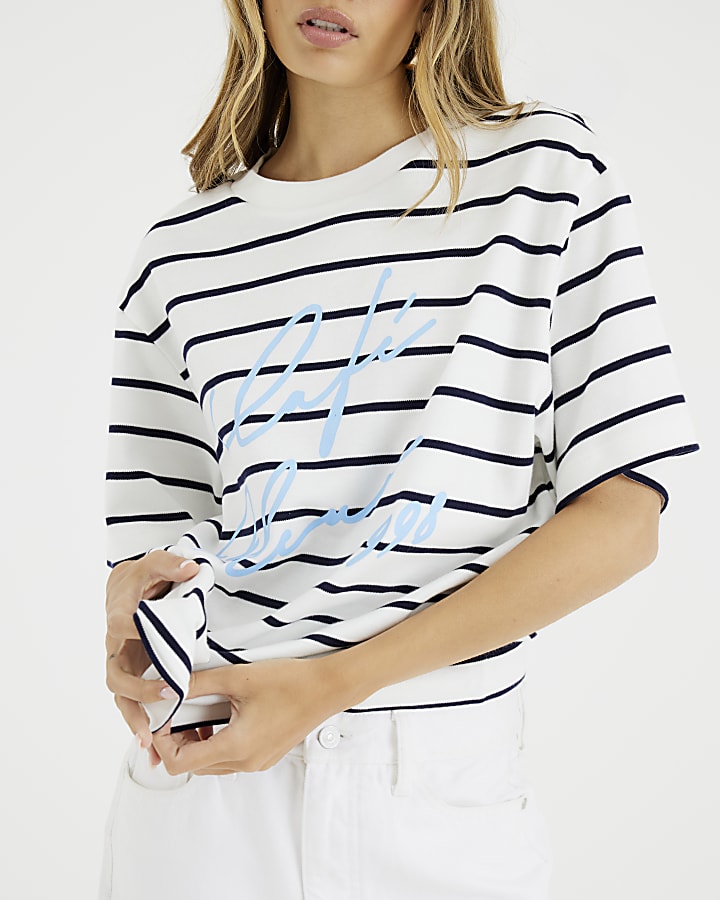 White Cafe Fleur Stripe T-Shirt