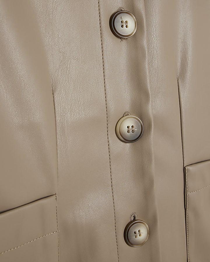 Brown Faux Leather Button Through Shirt