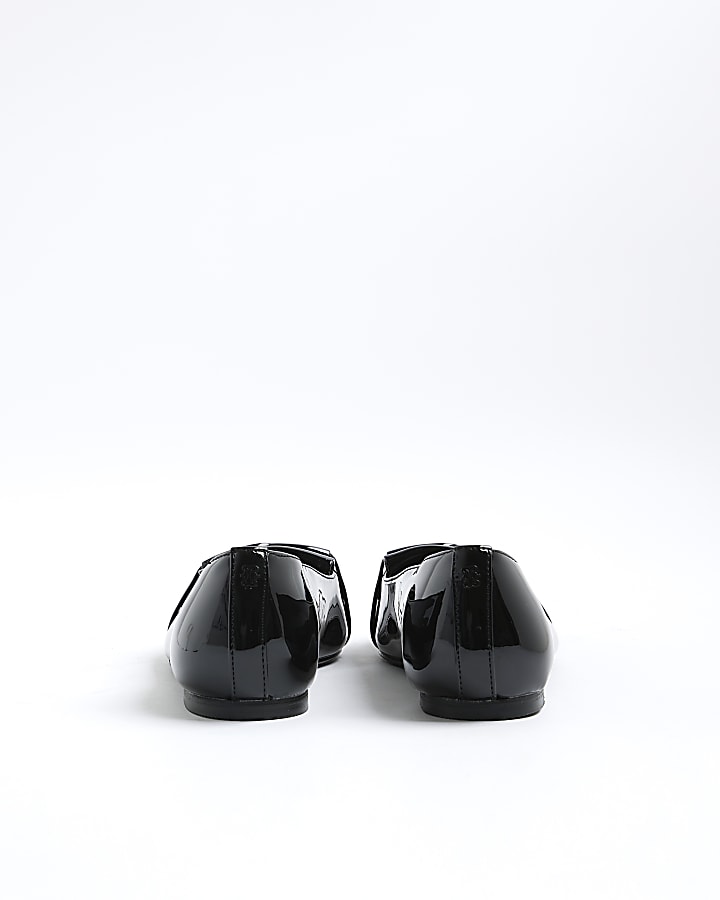 Black Patent Link Detail Flat Shoes