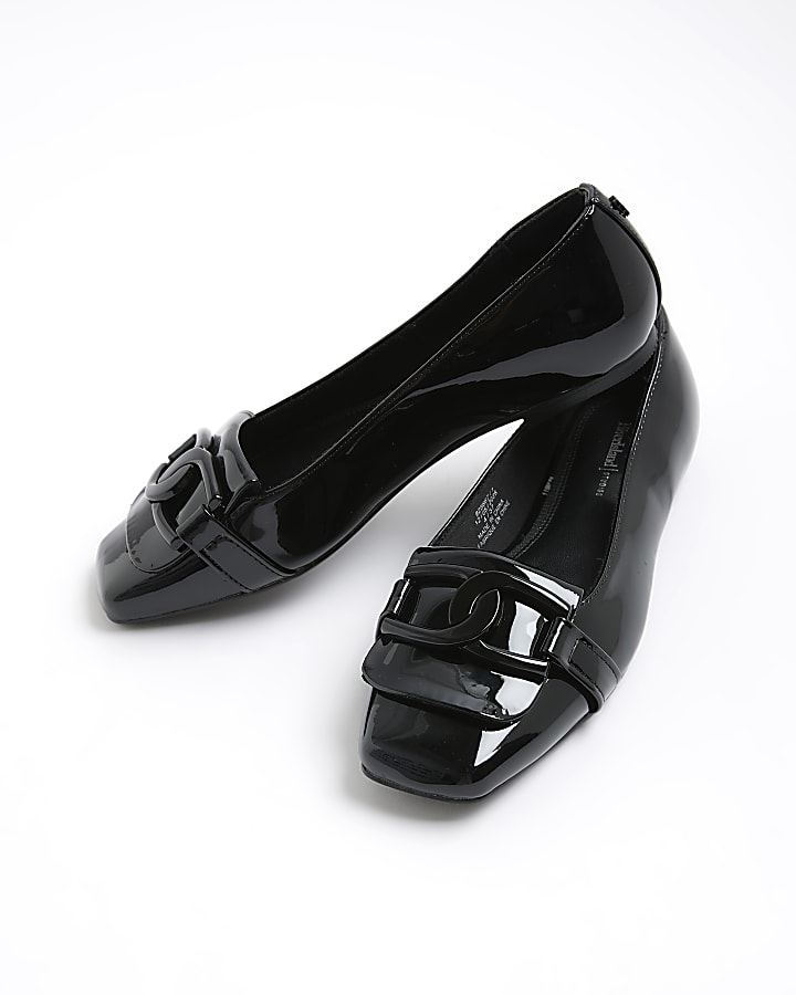Black Patent Link Detail Flat Shoes