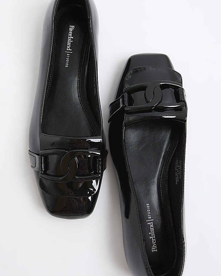 Black Patent Link Detail Flat Shoes