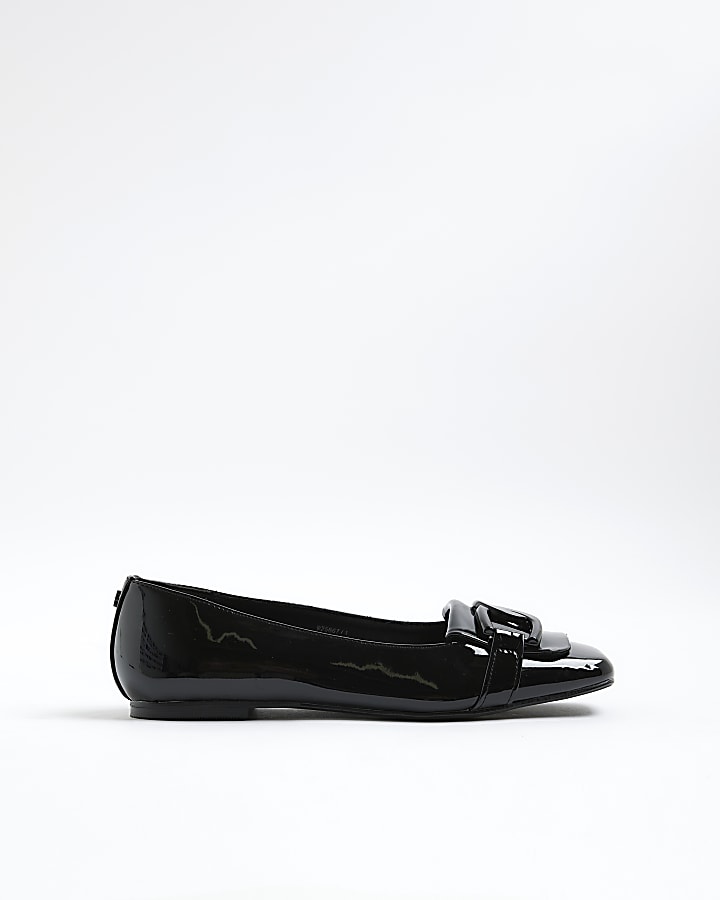 Black Patent Link Detail Flat Shoes