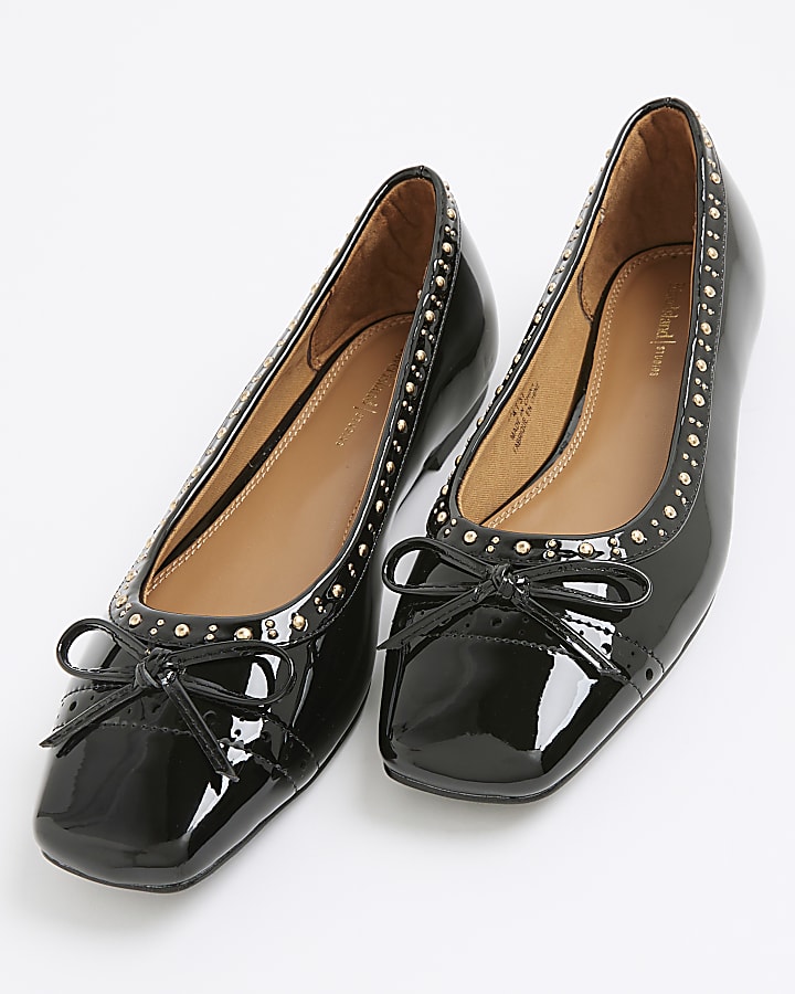 Black Square Toe Studded Ballet Pumps