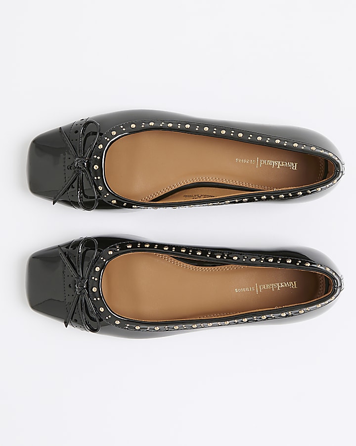Black Square Toe Studded Ballet Pumps