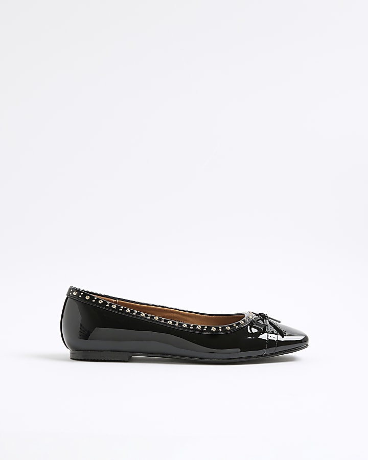 Black Square Toe Studded Ballet Pumps
