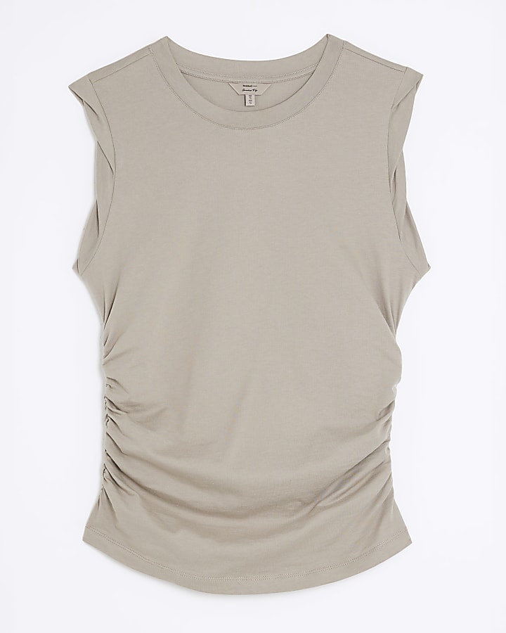 Grey Sleeveless Ruched Side Top