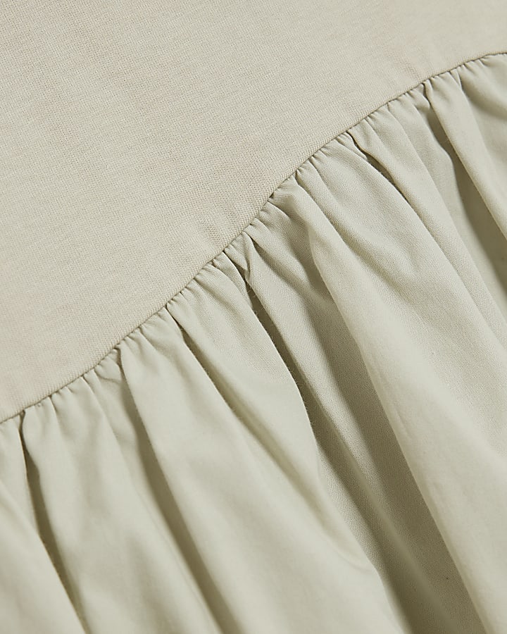 Khaki Sleeveless Poplin Asymmetric Hem Top