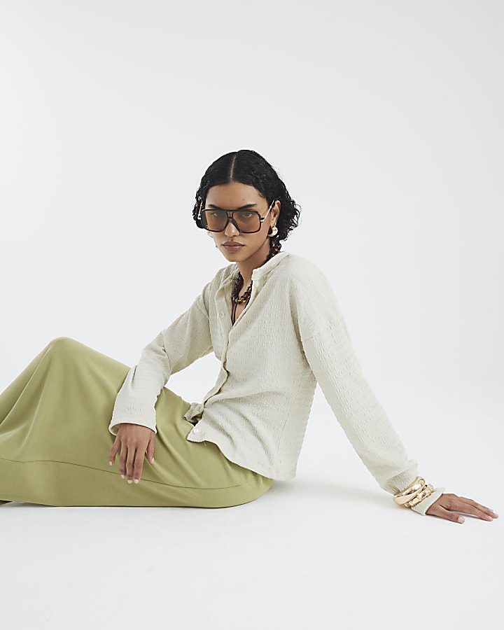 Khaki Neoprene Maxi Skirt