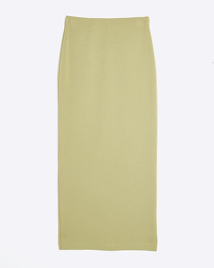 Khaki Neoprene Maxi Skirt