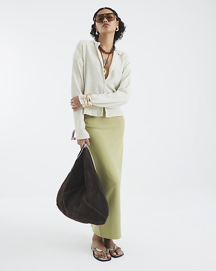 Khaki Neoprene Maxi Skirt