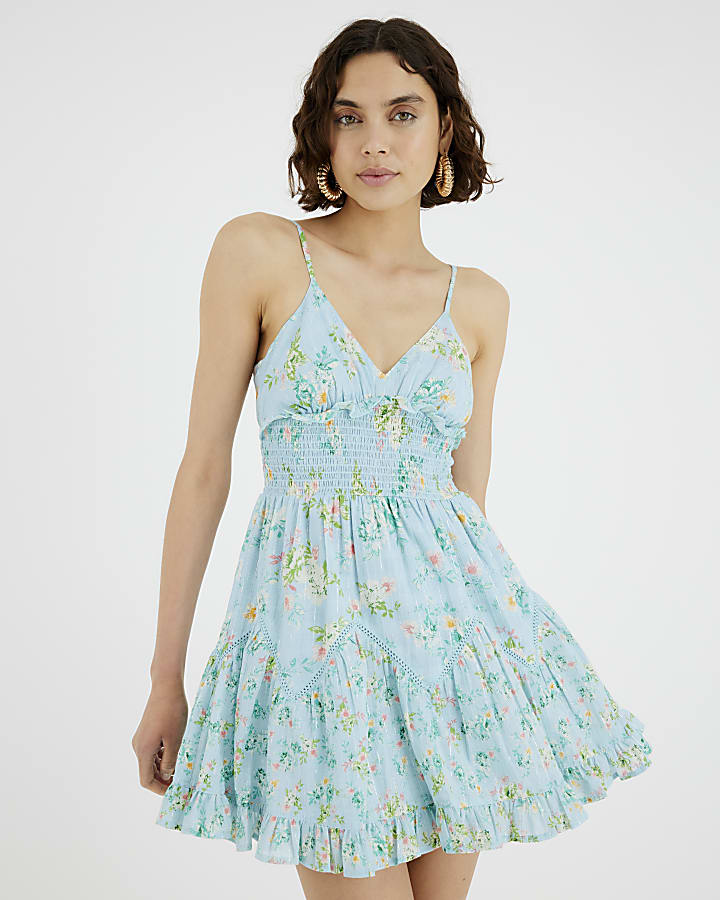 Blue Floral Mini Beach Dress
