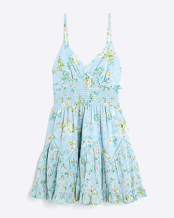 Blue Floral Mini Beach Dress