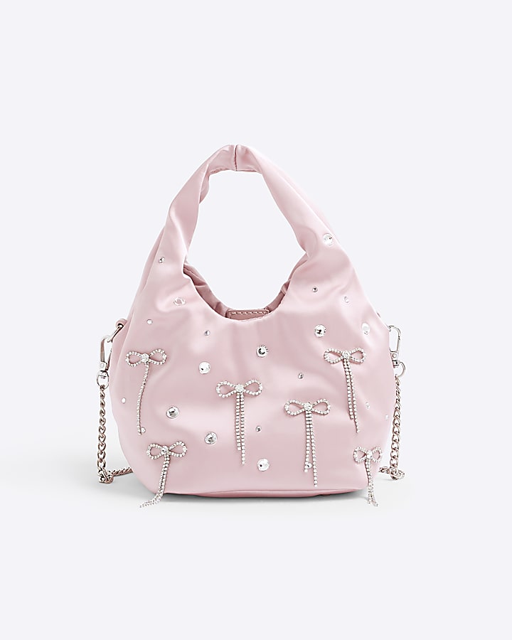 Pink Satin Diamante Bow Grab Bag