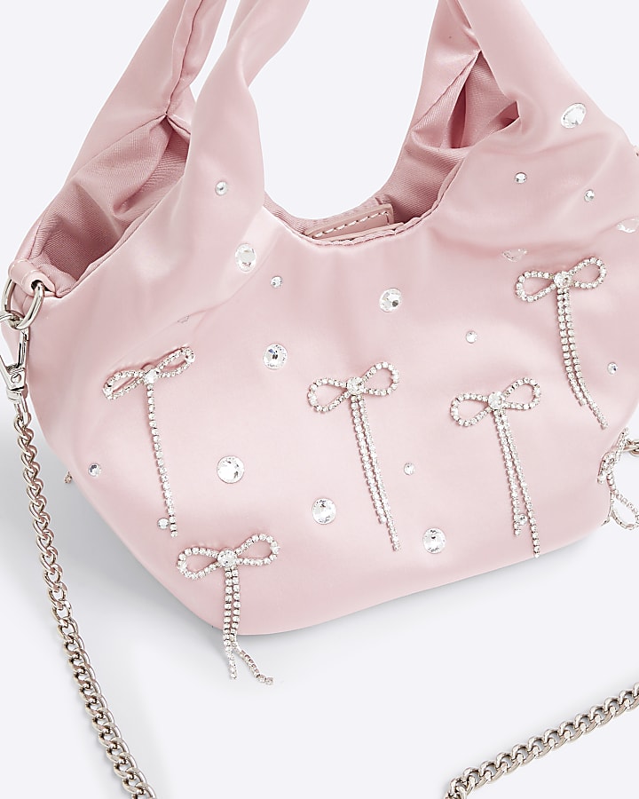 Pink Satin Diamante Bow Grab Bag