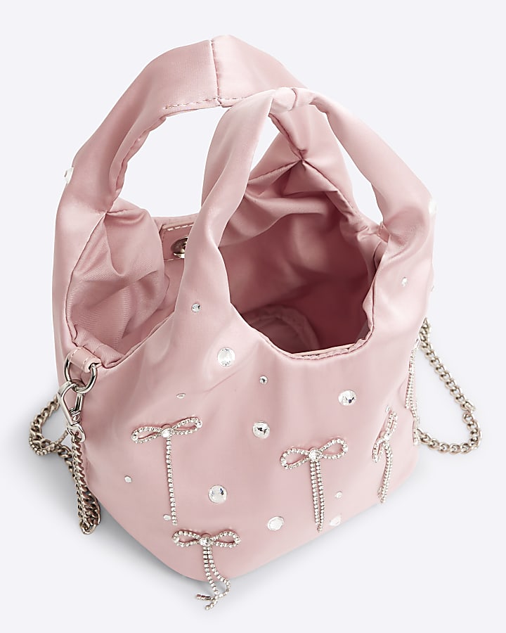 Pink Satin Diamante Bow Grab Bag