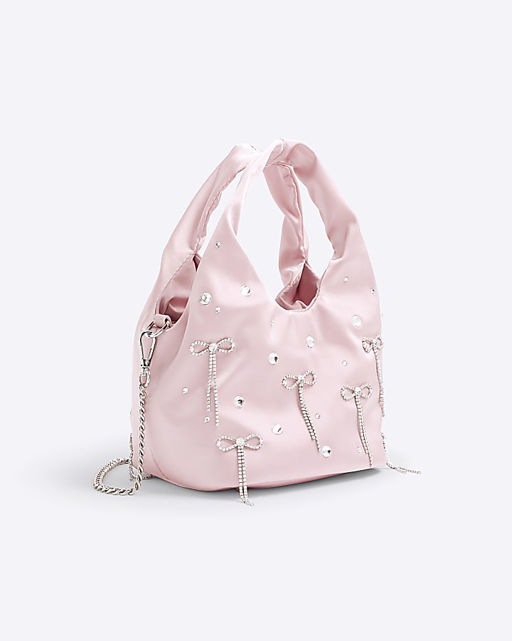 Pink Satin Diamante Bow Grab Bag