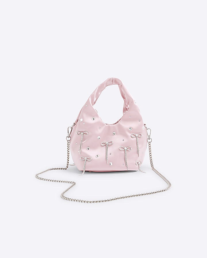 Pink Satin Diamante Bow Grab Bag