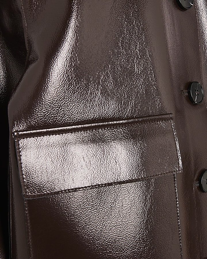 Red Faux Leather Button Through Jacket