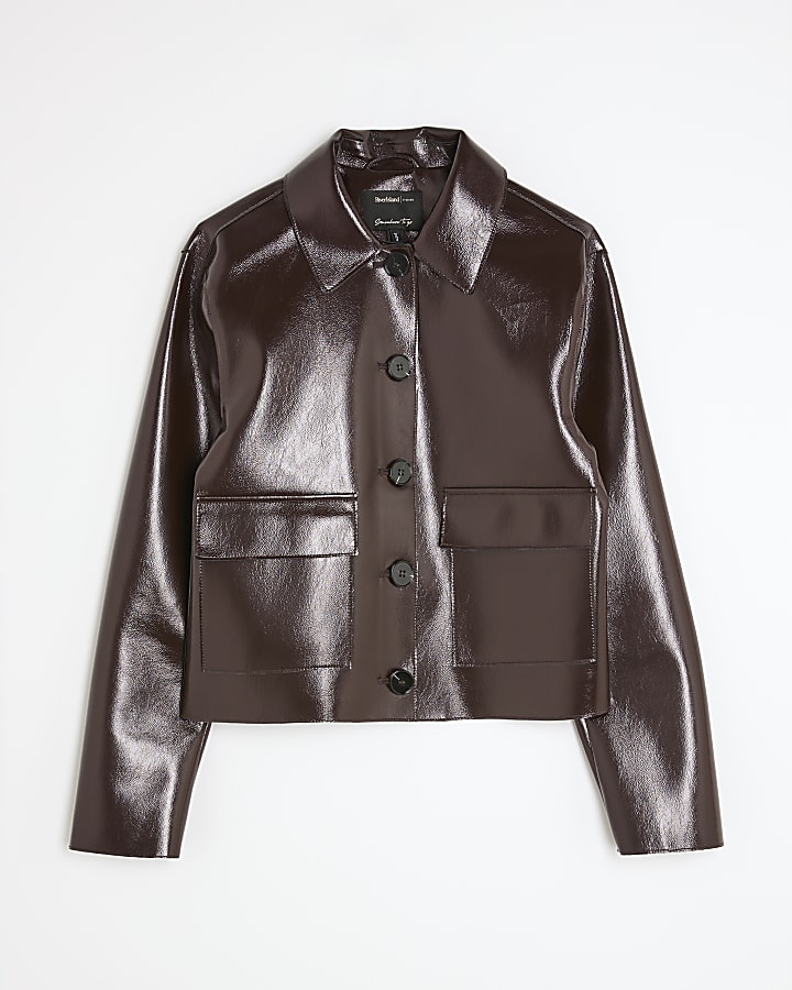 Red Faux Leather Button Through Jacket