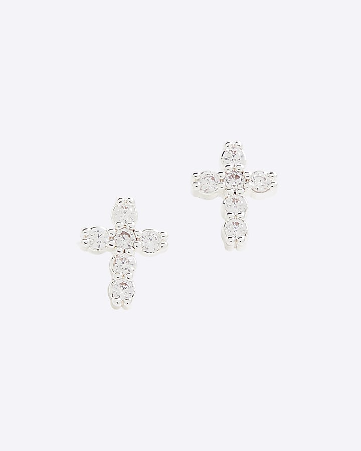 Silver Cross Stud Earrings