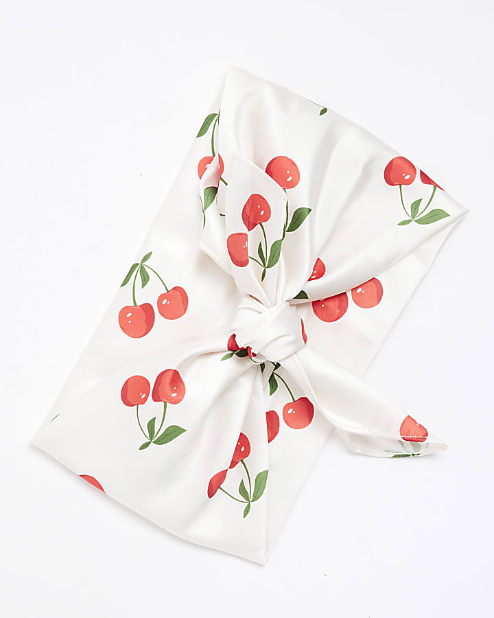 White Cherry Tie Me Up Bandana