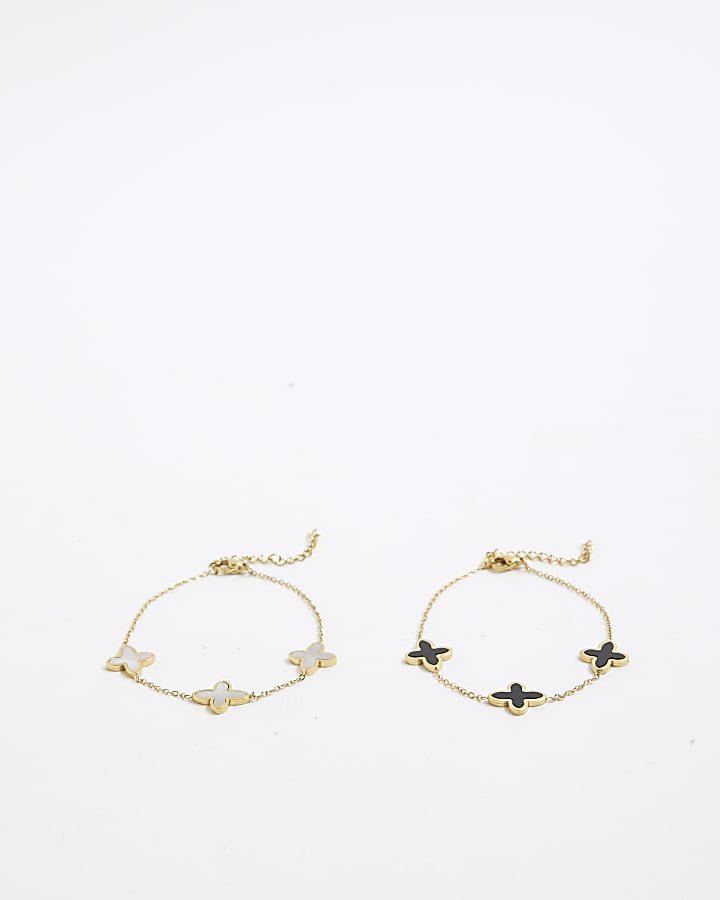 Gold Pearl And Clover Bracelet Set