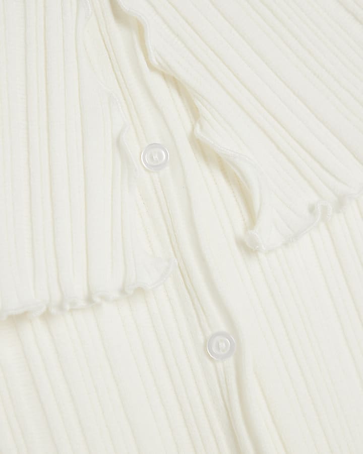 White Long Sleeve Button Detail Bardot Top