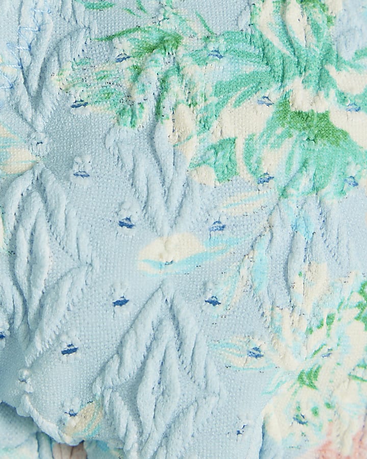 Blue Textured Floral Bikini Top