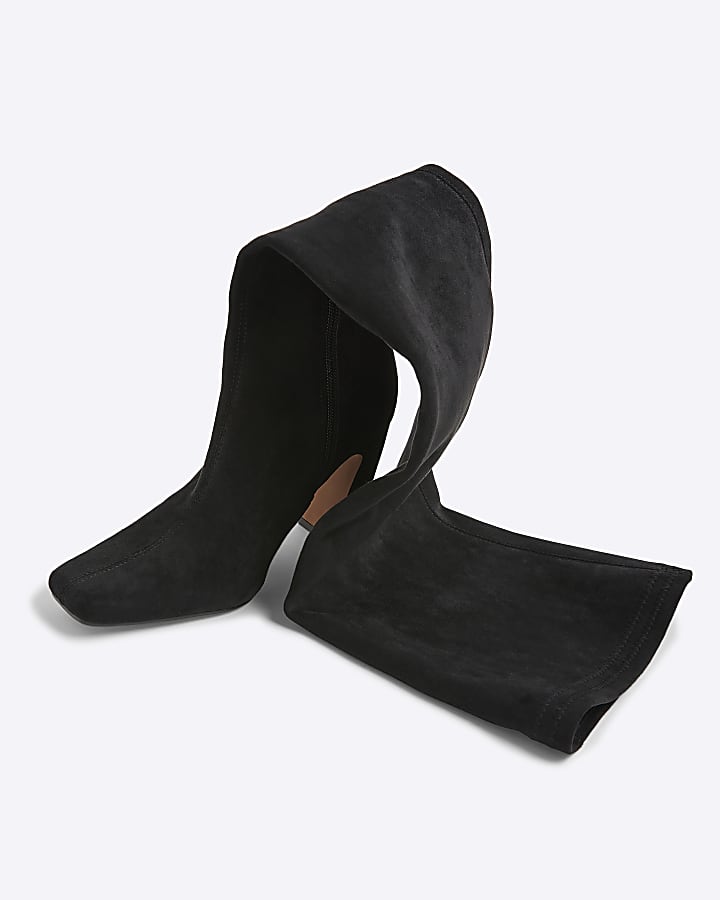 Black Thigh High Stretch Heeled Boots