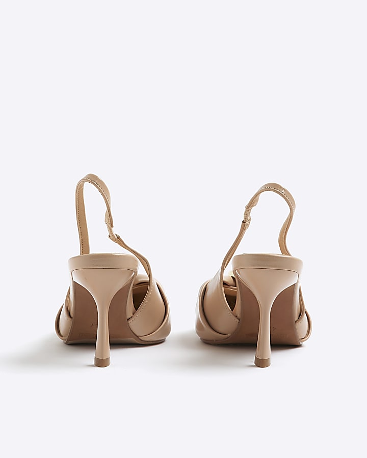 Beige Ruched Slingback Court Heels