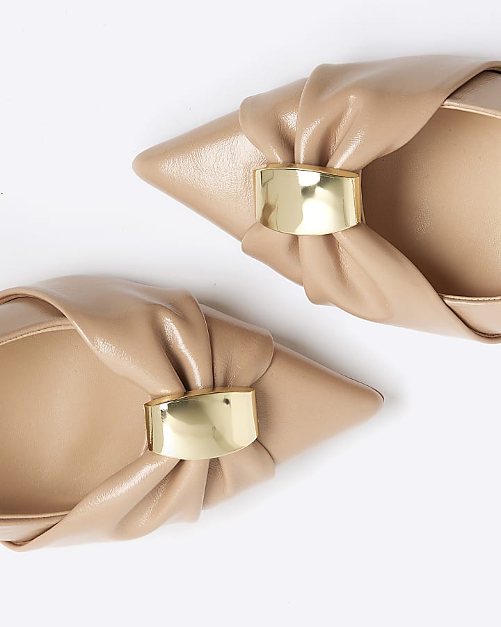 Beige Ruched Slingback Court Heels