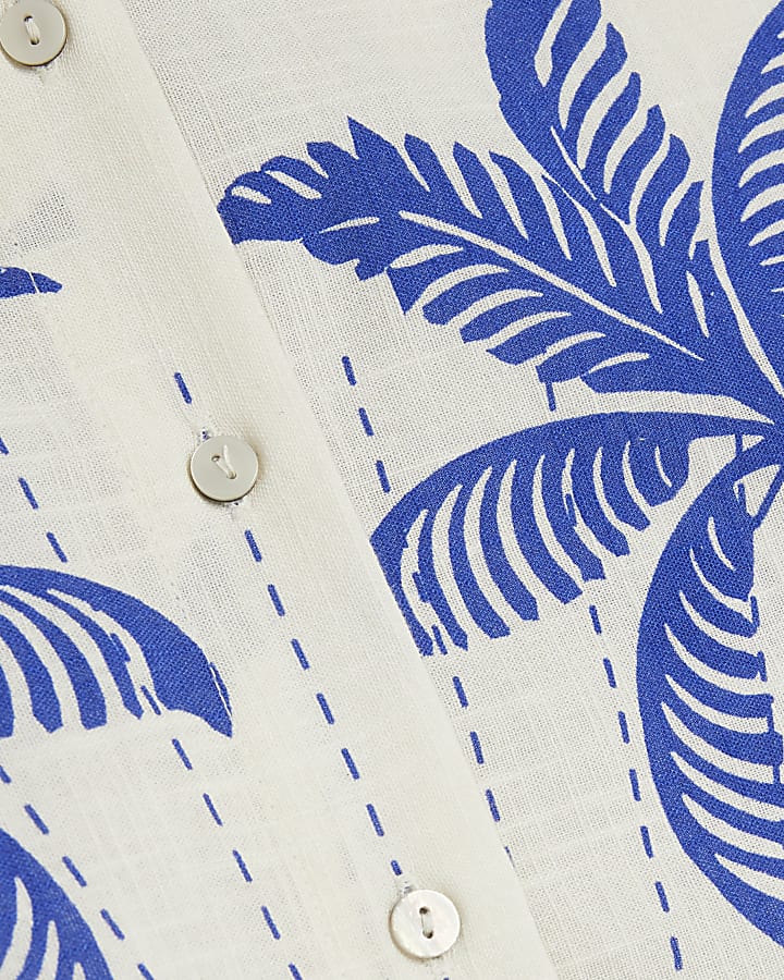 Blue Short Sleeve Boxy Fit Shell Print Shirt