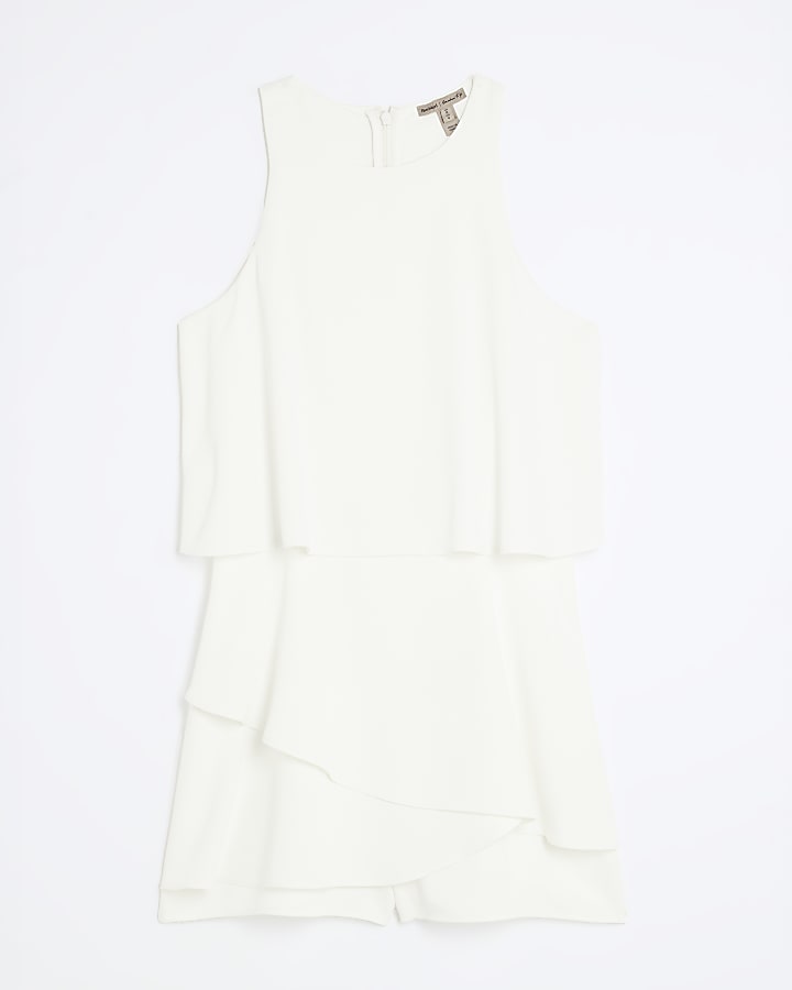 White Sleeveless Frill Layered Playsuit